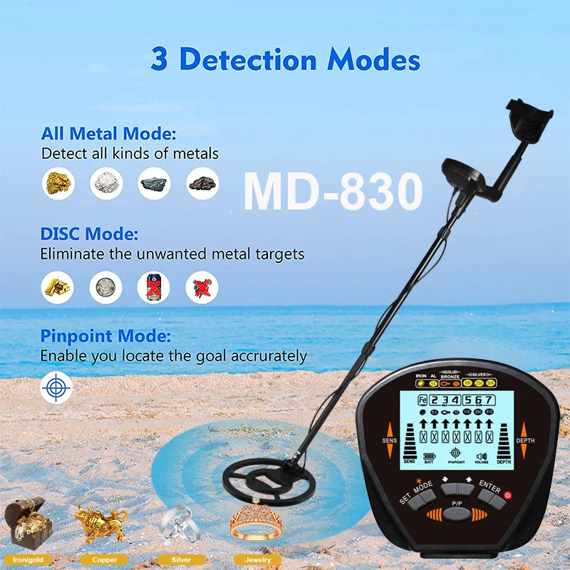 

MD830 Metal Detector Underground Depth 2.5m Scanner Search High precision Gold Detector Treasure Hunter Detecting Pinpointer