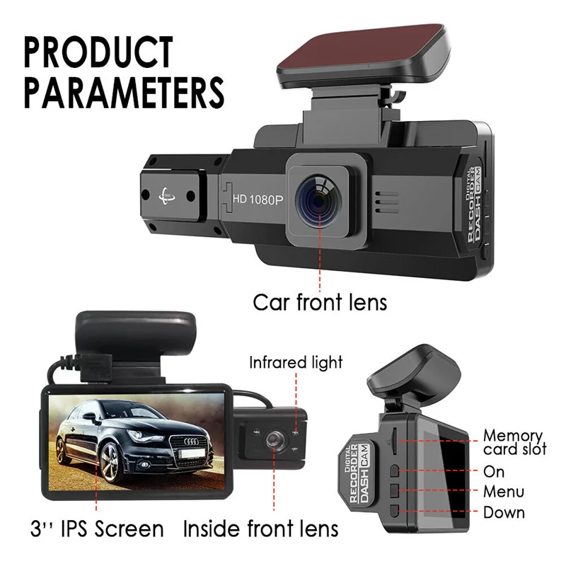 

3 INCH DASH CAM HD 1080P DVR 360° Wide Angle Night Vision Video Recorders Loop Recording Car Camera G-Sensor