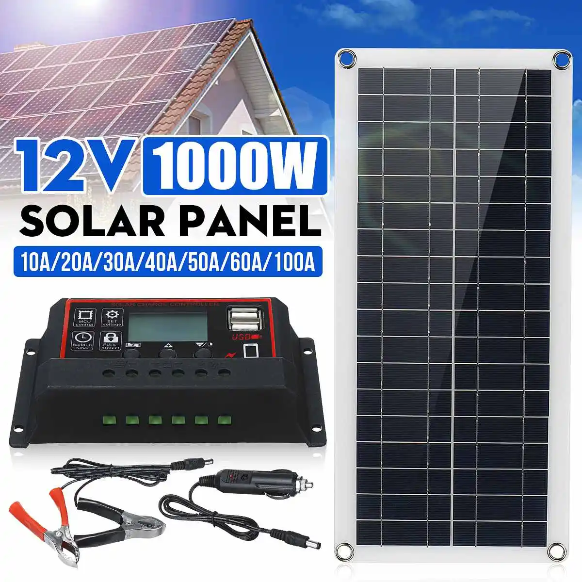 1000W Solar Panel Kit 12V USB charging Solar Cell Board Controller Portable Waterproof Solar Cells for Phone RV Car MP3 PAD 
1000W Solar Panel Kit 12V USB charging Solar Cell Board Controller Portable Waterproof Solar Cells for Phone RV Car MP3 PAD