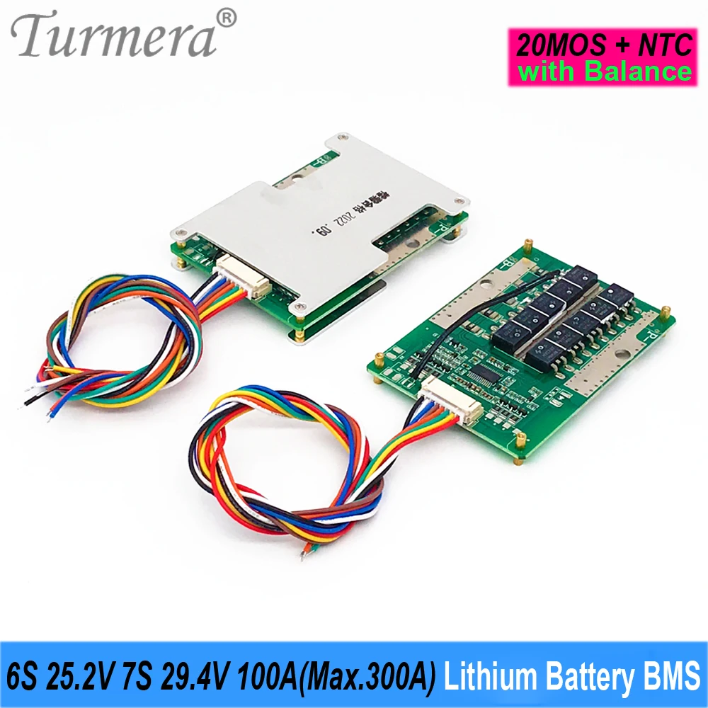 Turmera 6S 24V 7S 29.4V 100A Max. 300A Balance BMS Lithium Battery Board with NTC for Electric Bike or E-Scooter Batteries Use
Turmera 6S 24V 7S 29.4V 100A Max. 300A Balance BMS Lithium Battery Board with NTC for Electric Bike or E-Scooter Batteries Use