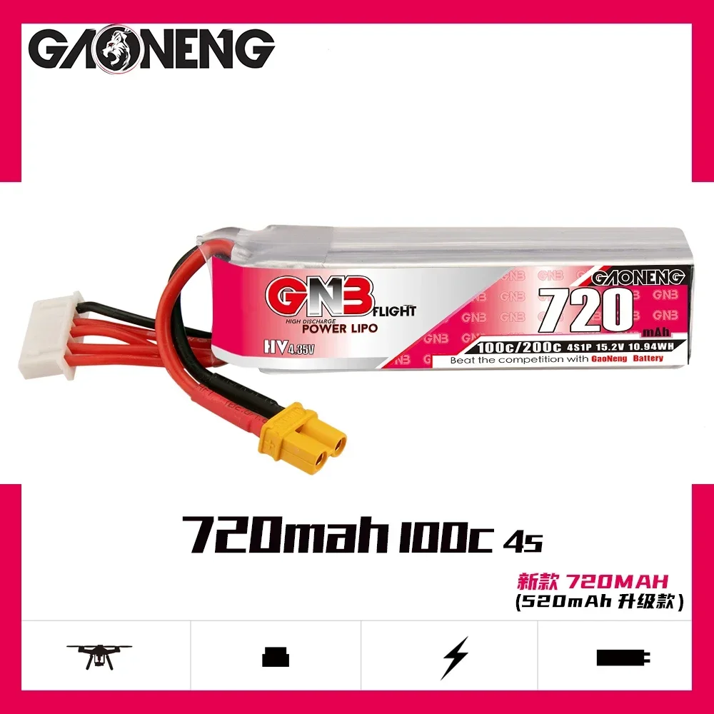 GNB 15.2V-4S1P 720mAh 100C HV Lipo Battery With XT30 Connector For FPV Drone RC Quadcopter Parts 
GNB 15.2V-4S1P 720mAh 100C HV Lipo Battery With XT30 Connector For FPV Drone RC Quadcopter Parts