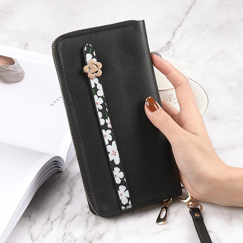 

New Korean Floral Money Purse for Women Wallet Clutch Leather Coin Purse Luxury Designer Phone Purse carteras y bolsos de mujer