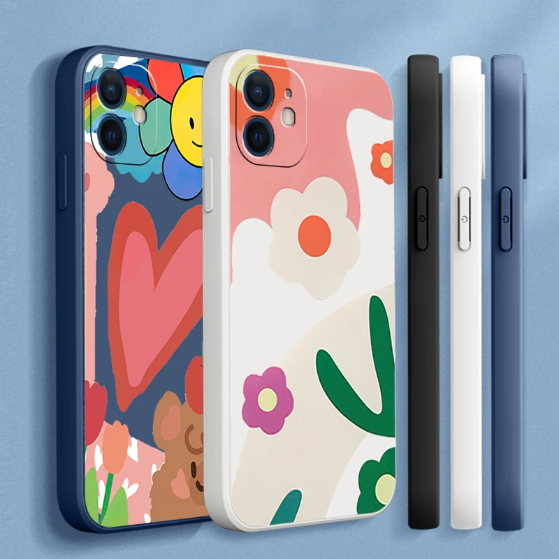 Cases For iPhone 11 12 13 Mini Pro XR X XS Max For 8 7 6s 6 Plus Liquid Silicone INS Cute Color Flowers Phone Funda Couqe Capas 
Cases For iPhone 11 12 13 Mini Pro XR X XS Max For 8 7 6s 6 Plus Liquid Silicone INS Cute Color Flowers Phone Funda Couqe Capas