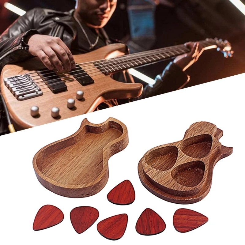 

Wood Guitar Pick Box Picks Case Delicate Surfaces Guitar Picks Container for Guitarist Music Lovers with 6 Pieces Picks 24BD