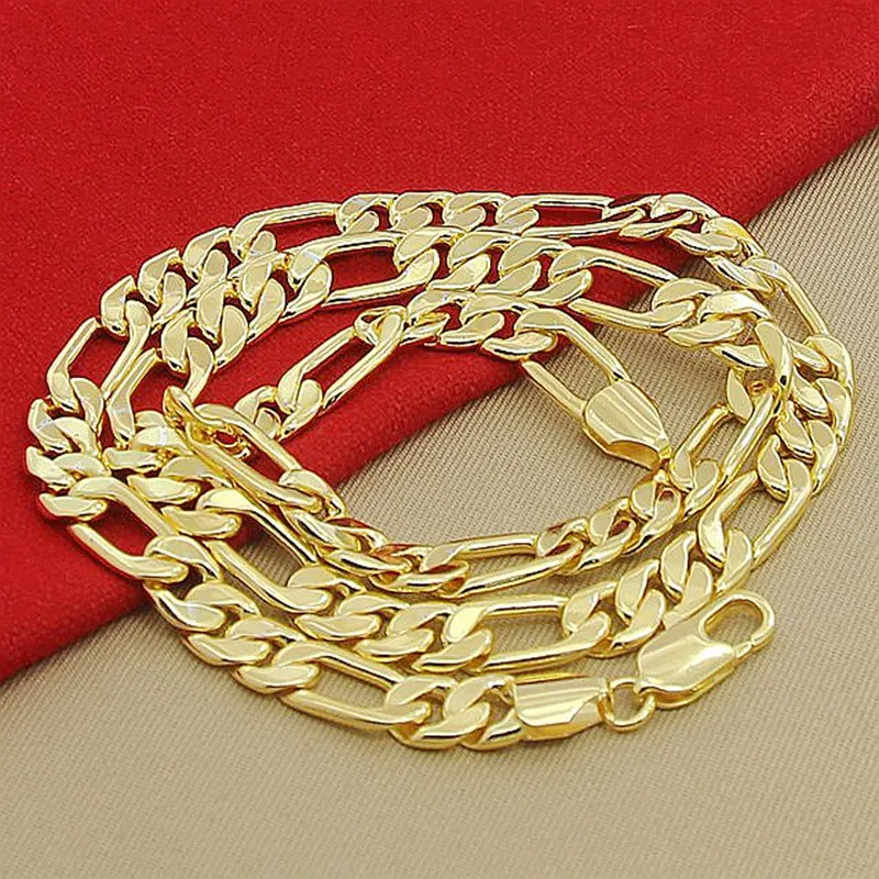 

High Quality Men's 8mm Gold Necklace 24k Yellow Gold Color Figaro Chain Necklace For Male Luxury Jewelry