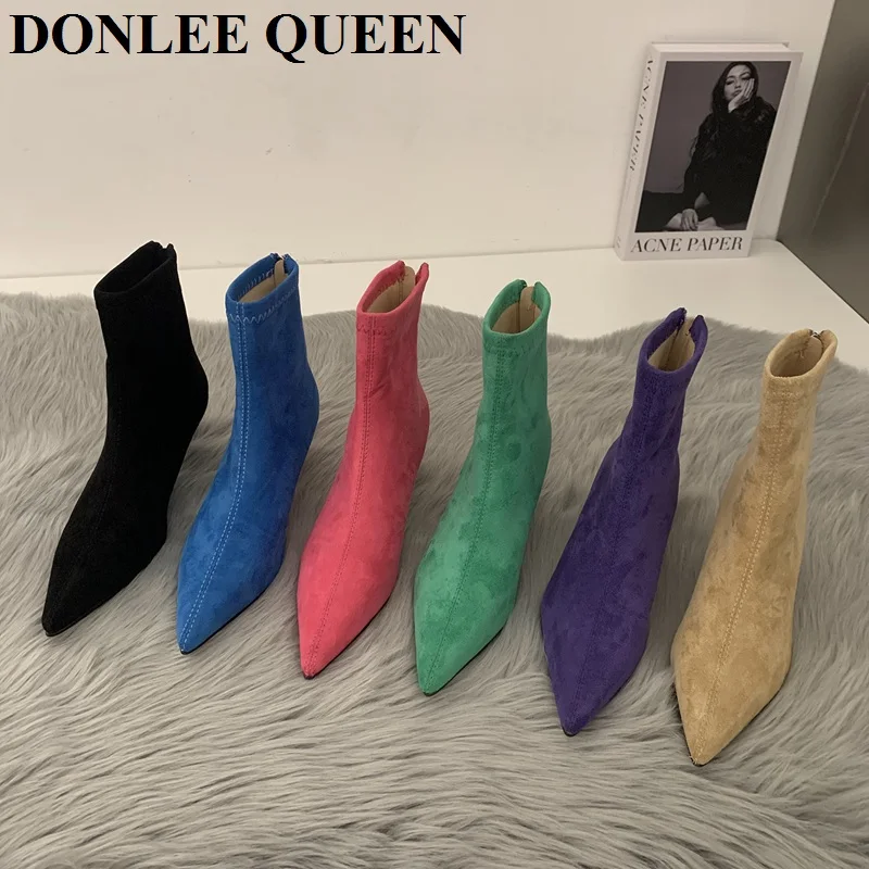 Pointed Toe Women Sock Boots Green Blue Pink High Heels Back Zipper Short Boots Brand Stretch Booties Female Suede Chelsea Shoes
Pointed Toe Women Sock Boots Green Blue Pink High Heels Back Zipper Short Boots Brand Stretch Booties Female Suede Chelsea Shoes