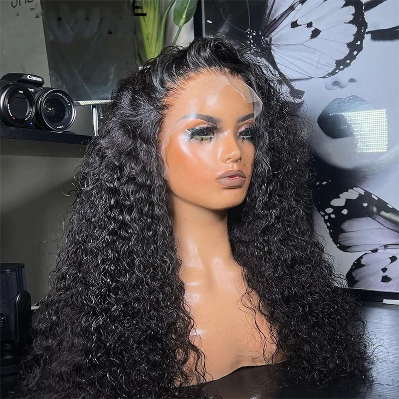 

180density Glueless Jet Black Color Kinky Curly Lace Front Wig For Women Bundles With Closure Heat Resistant Fiber Soft Daily