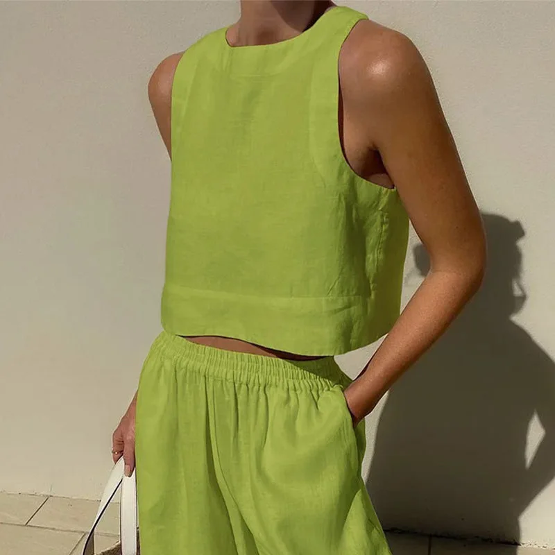 Casual Sleeveless O Neck Crop Top Shirt High Waist Wide Leg Pants Clothing Suit Women Summer Loose Two Piece Set Outfits
Casual Sleeveless O Neck Crop Top Shirt High Waist Wide Leg Pants Clothing Suit Women Summer Loose Two Piece Set Outfits