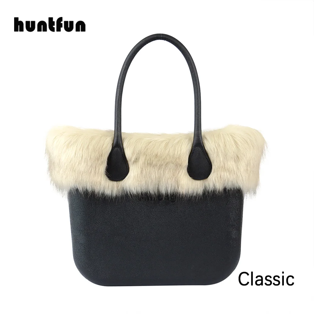 

2023 Fashion Women Obag Style Waterproof Classic Ambag EVA Handbag with Lining Insert Leather Handles Faux Fox Furry Plush Trim