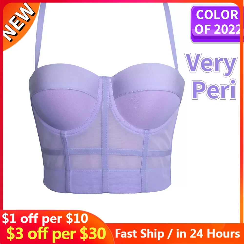 

Peri Mesh Push Up Bralet Women's Corset Bustier Bra Night Club Party Cropped Top Vest Plus Size Color of 2022 traf