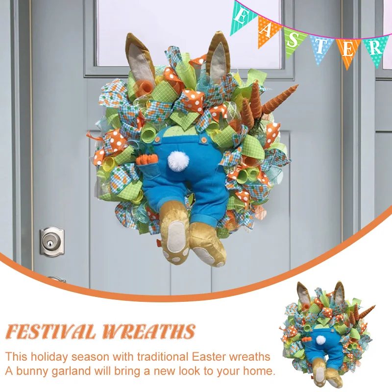 

Пасхальные Красочные гирлянды с кроликом, дверные настенные украшения, зайчик, ягодицы, пасхальный цветочный венок, украшения для дома, фестиваля