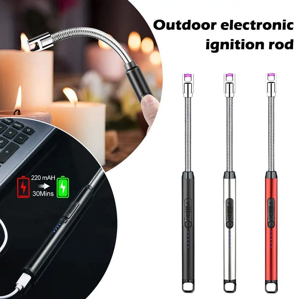 

360° Rotation Kitchen Candle Gas Stove Plasma Pulse Electric Arc Lighter Outdoor Metal Windproof Power Display Hook Ignition Gun