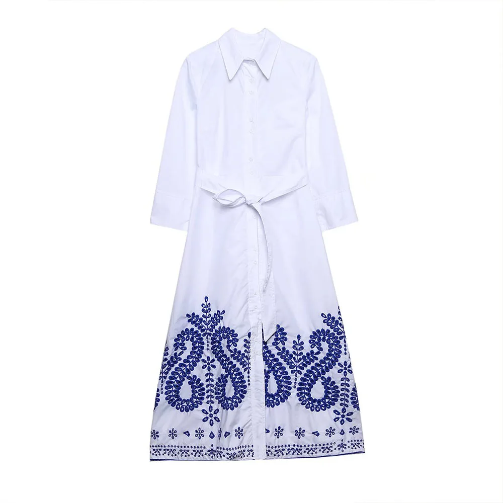 2022 Spring Women's New Fashion Chic Embroidered Shirt Dress With Belt Lapel Long Sleeve Single Breasted Women's Dress
2022 Spring Women's New Fashion Chic Embroidered Shirt Dress With Belt Lapel Long Sleeve Single Breasted Women's Dress
