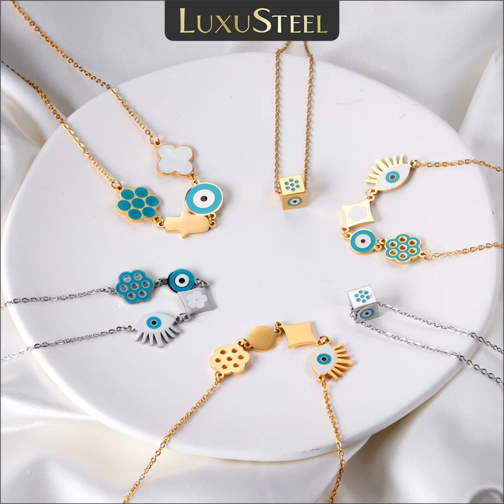 Simple Blue Turkish Evil Eye Lucky Flower Charm Necklace For Women Girls Thin Stainless Steel Chain Choker BFF Jewelry Gifts
Simple Blue Turkish Evil Eye Lucky Flower Charm Necklace For Women Girls Thin Stainless Steel Chain Choker BFF Jewelry Gifts