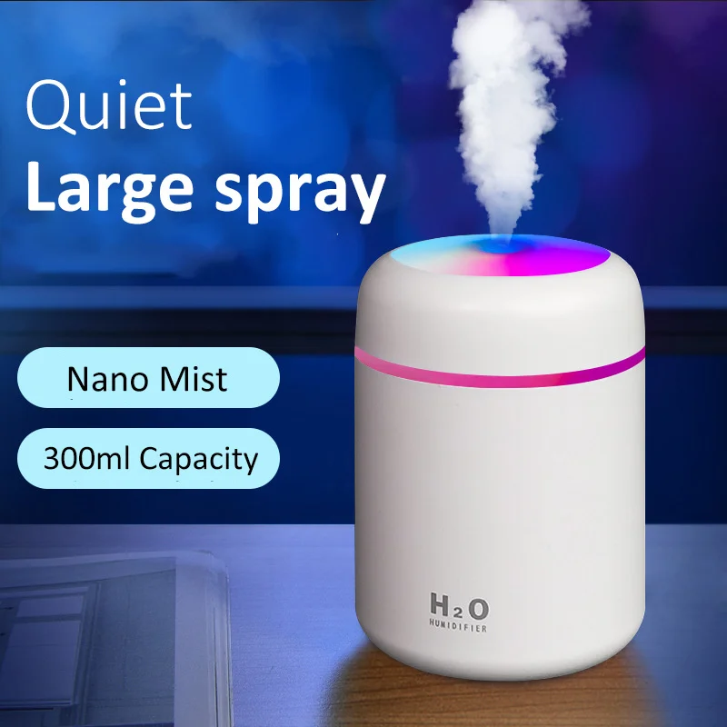 

300ml Air Humidifier USB Electric Aroma Oil Diffuser Colorful Light H2o Cool Mist Spray Atomizer for Car Humidificador Portable