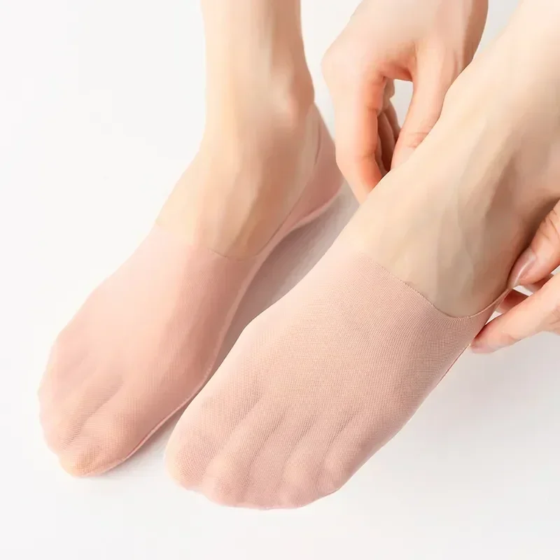 

Качественные шелковые Нескользящие высокие носки тапочки невидимые дышащие низкие 5 пар силиконовые ледяные эластичные женские лодочки Sox Ultra-тонкий носок