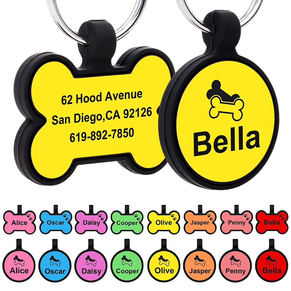 Pet Dog Tag Personalized Dogs Cat Nameplate Soft Rubber Bone Round Tags Pendant Anti-lost Free Print Name Plate for Dog Collar 
Pet Dog Tag Personalized Dogs Cat Nameplate Soft Rubber Bone Round Tags Pendant Anti-lost Free Print Name Plate for Dog Collar