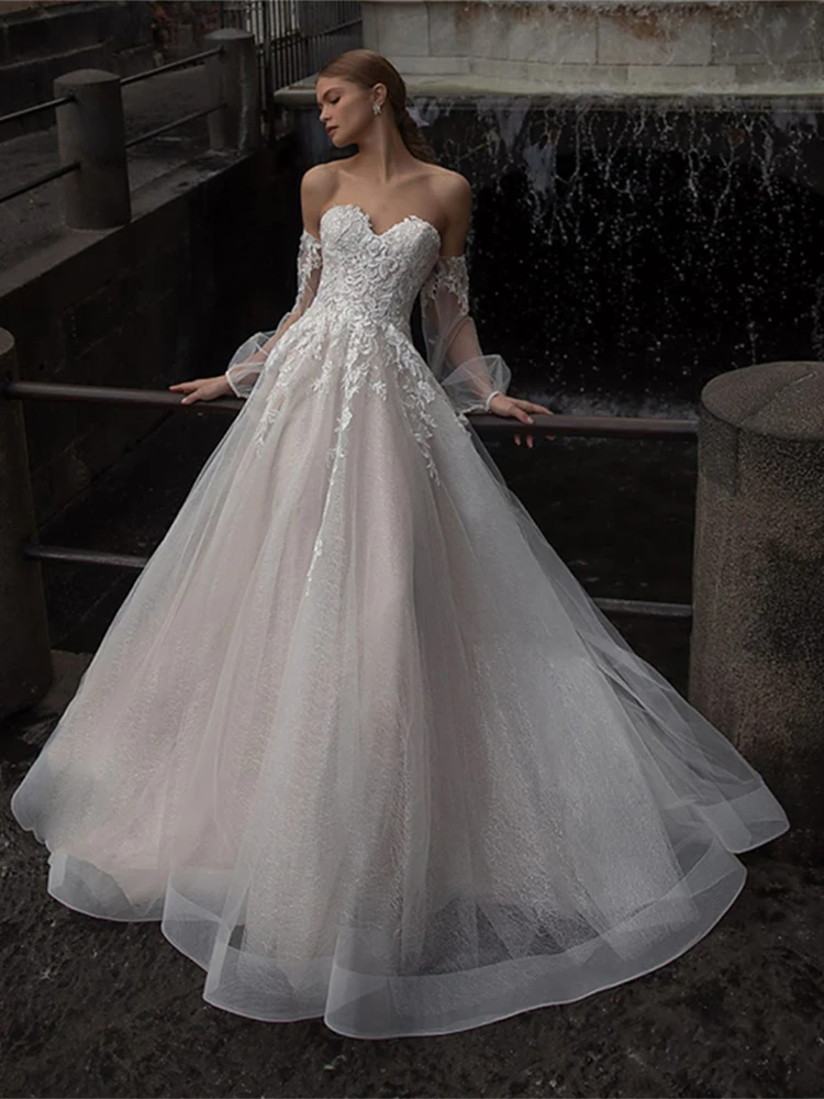Sweetheart Bridal Dresses Long Puff Sleeves Back Lace Up Wedding Gown 2022 Princess Applique Tulle Train Robe De Mariée
Sweetheart Bridal Dresses Long Puff Sleeves Back Lace Up Wedding Gown 2022 Princess Applique Tulle Train Robe De Mariée