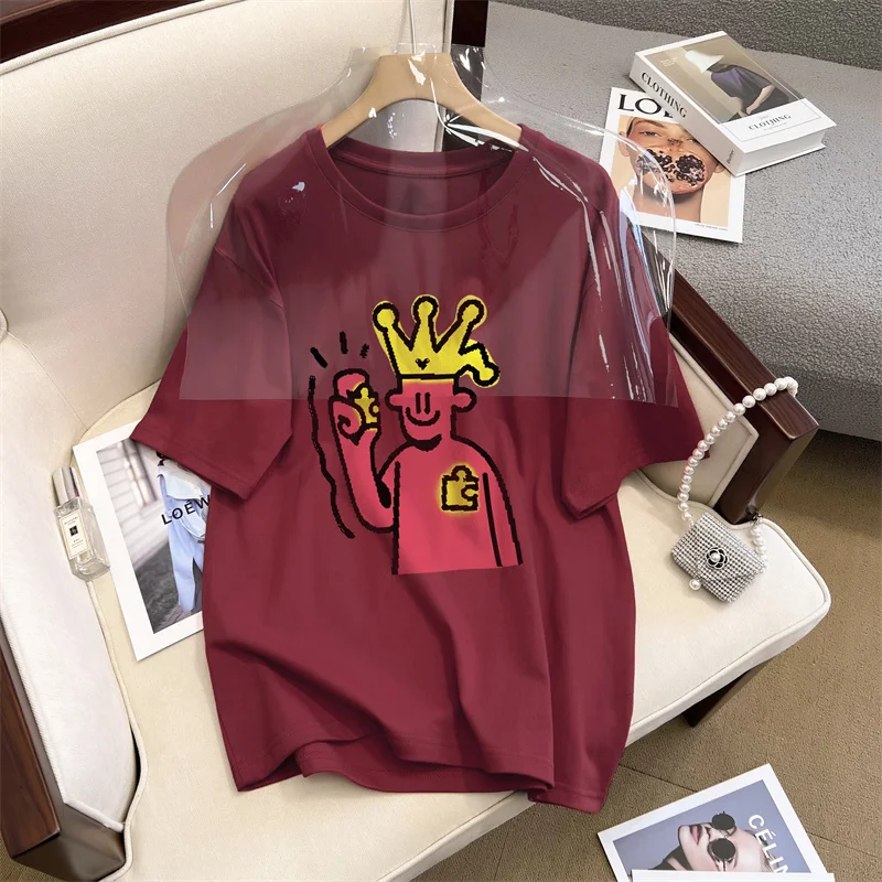 Summer Short Sleeve O-Neck Fashion Cartoon Clothes Long Loose Women's Cotton T-Shirt Wine Red
Summer Short Sleeve O-Neck Fashion Cartoon Clothes Long Loose Women's Cotton T-Shirt Wine Red