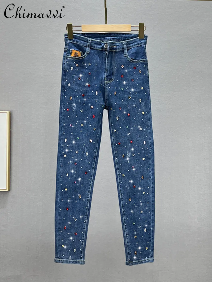 Fashion Trendy Elastic Colorful Diamond-Embedded Jeans Women 2022 Fall Elegant Streetwear High Waist Slim Fit Skinny Denim Pants
Fashion Trendy Elastic Colorful Diamond-Embedded Jeans Women 2022 Fall Elegant Streetwear High Waist Slim Fit Skinny Denim Pants