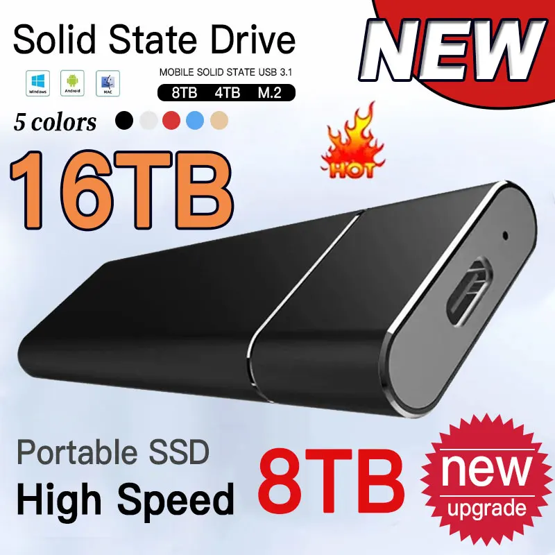 

Portable SSD 1TB Mobile Solid State Drive 2TB High-speed External Storage Decives Type-C USB 3.1 Interface for Laptop/PC/ Mac