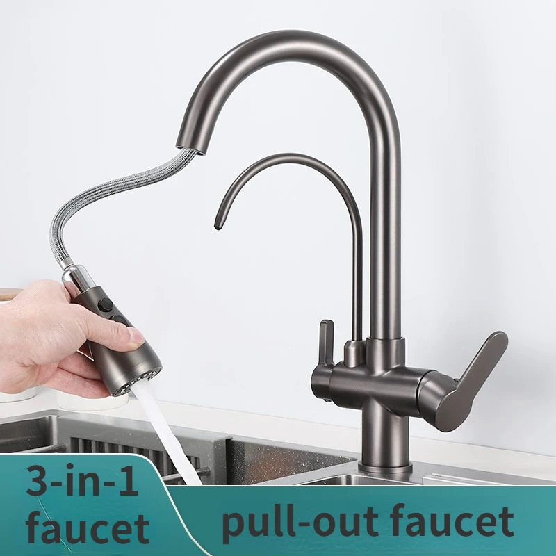 Copper Three-in-One Faucet Hot and Cold Kitchen Vegetable Basin Pull Water Purifier Household Telescopic Faucet
Copper Three-in-One Faucet Hot and Cold Kitchen Vegetable Basin Pull Water Purifier Household Telescopic Faucet