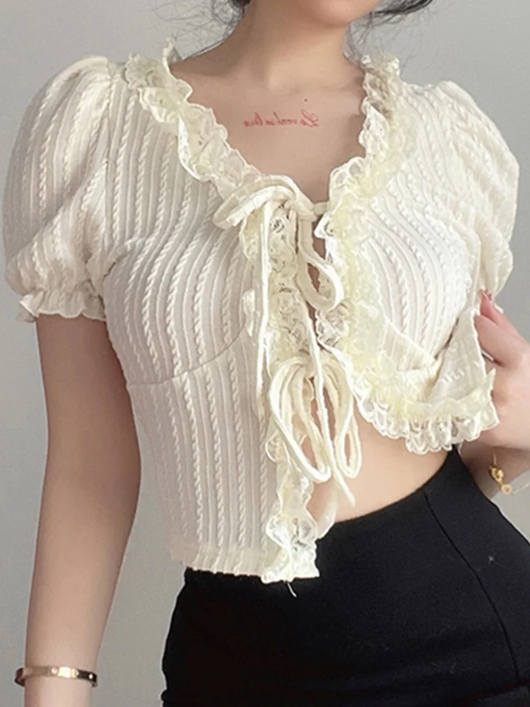 Однотонный сексуальный кружевной кардиган с бантом, футболка, Топы, Женский Топ в стиле Харадзюку, одежда с пышными рукавами, модные блузки ...
Однотонный сексуальный кружевной кардиган с бантом, футболка, Топы, Женский Топ в стиле Харадзюку, одежда с пышными рукавами, модные блузки ...