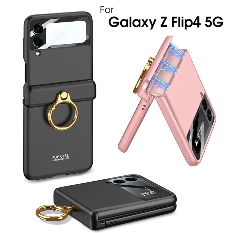 

Флип-чехол для Samsung Galaxy Z 4, флип p4, чехол для телефона, складной чехол с магнитной петлей и кольцом-держателем, стекло для объектива камеры Z Flip 4
