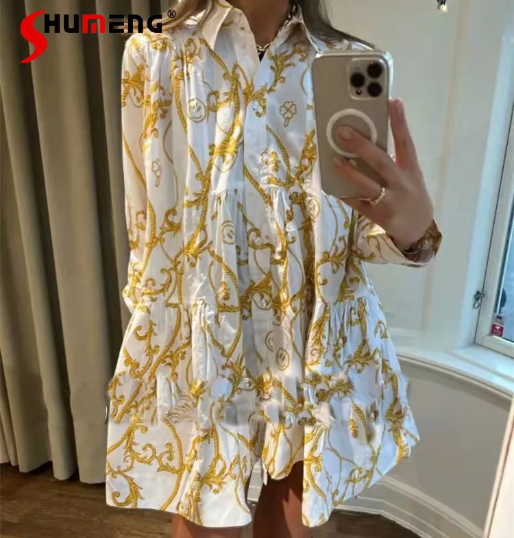 2022 Early Spring New Women's Office Lady Yellow Printings Pleated Loose Shirt Dress Girl's Fashion Elegant Above Knee Dress
2022 Early Spring New Women's Office Lady Yellow Printings Pleated Loose Shirt Dress Girl's Fashion Elegant Above Knee Dress