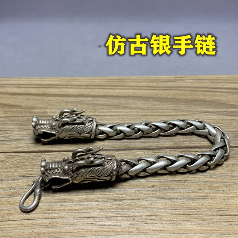 Antique Handmade Old Silver Nepal Hollow Double Chinese Dragon Heads Bracelet Sterling Silver Bracelet Men's and Women's Silver
Antique Handmade Old Silver Nepal Hollow Double Chinese Dragon Heads Bracelet Sterling Silver Bracelet Men's and Women's Silver