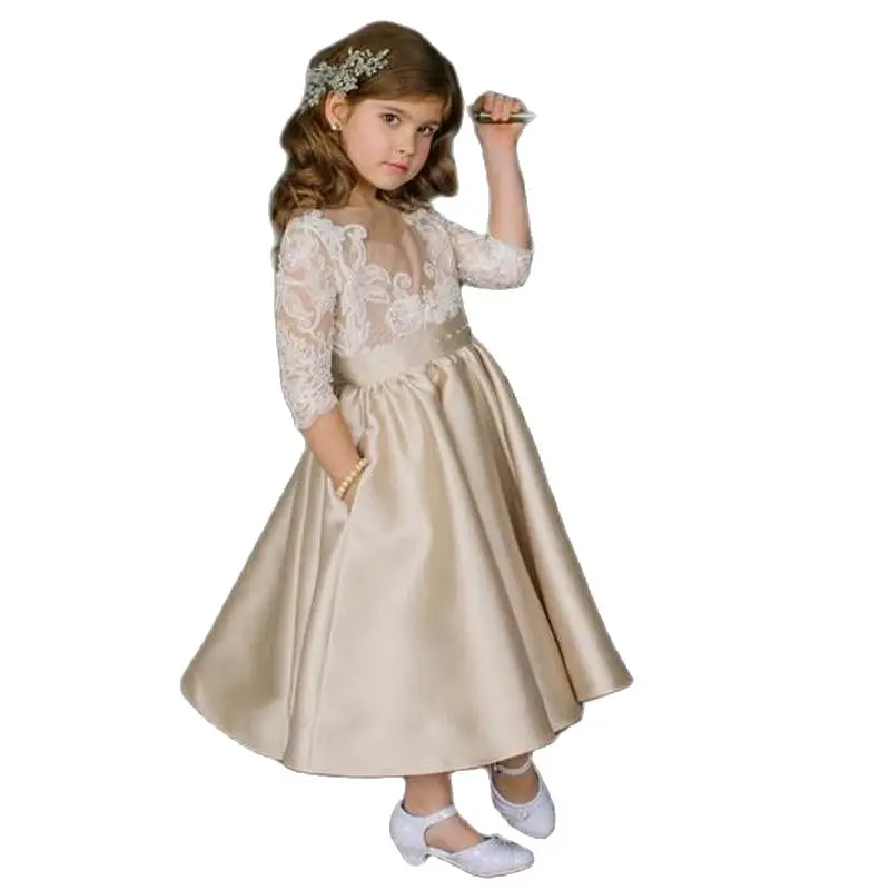 Цветочные платья для девочек на свадьбу, кружевные платья принцессы с рукавом три четверти для первого причастия 
Цветочные платья для девочек на свадьбу, кружевные платья принцессы с рукавом три четверти для первого причастия