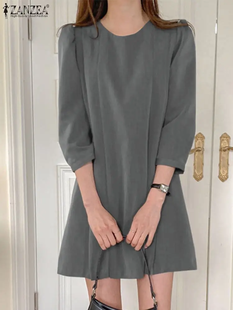 Платье ZANZEA женское с круглым вырезом, повседневное Плиссированное мини-платье с рукавом 3/4, модная однотонная офисная одежда в Корейском стиле, на лето
Платье ZANZEA женское с круглым вырезом, повседневное Плиссированное мини-платье с рукавом 3/4, модная однотонная офисная одежда в Корейском стиле, на лето