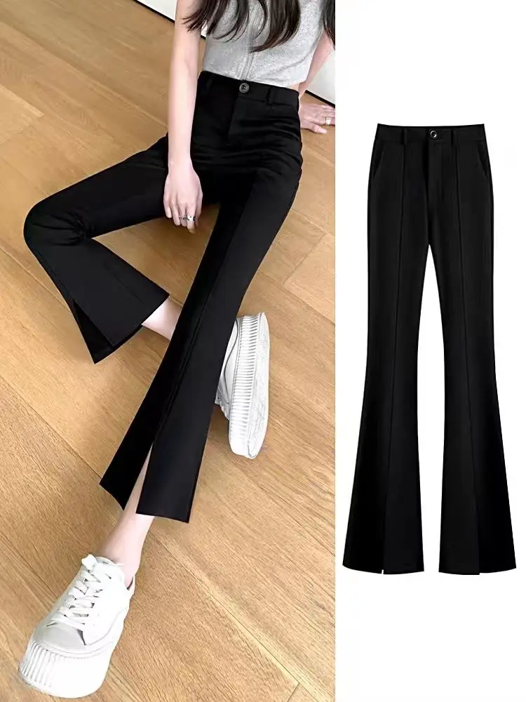 Spring Summer Black Front Slit Suit Pants Women's Drape High Waist Thin Slit Wide Leg Pants Straight Loose Casual Pants b148
Spring Summer Black Front Slit Suit Pants Women's Drape High Waist Thin Slit Wide Leg Pants Straight Loose Casual Pants b148
