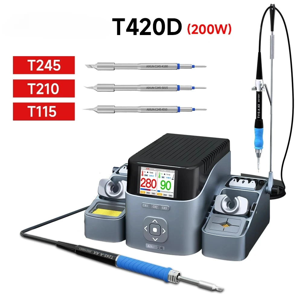 T420D Dual Channel Smart Soldering Station with T210 /T245/T115 Handle Iron Tips Precision Soldering PCB Chip SMD Repair
T420D Dual Channel Smart Soldering Station with T210 /T245/T115 Handle Iron Tips Precision Soldering PCB Chip SMD Repair