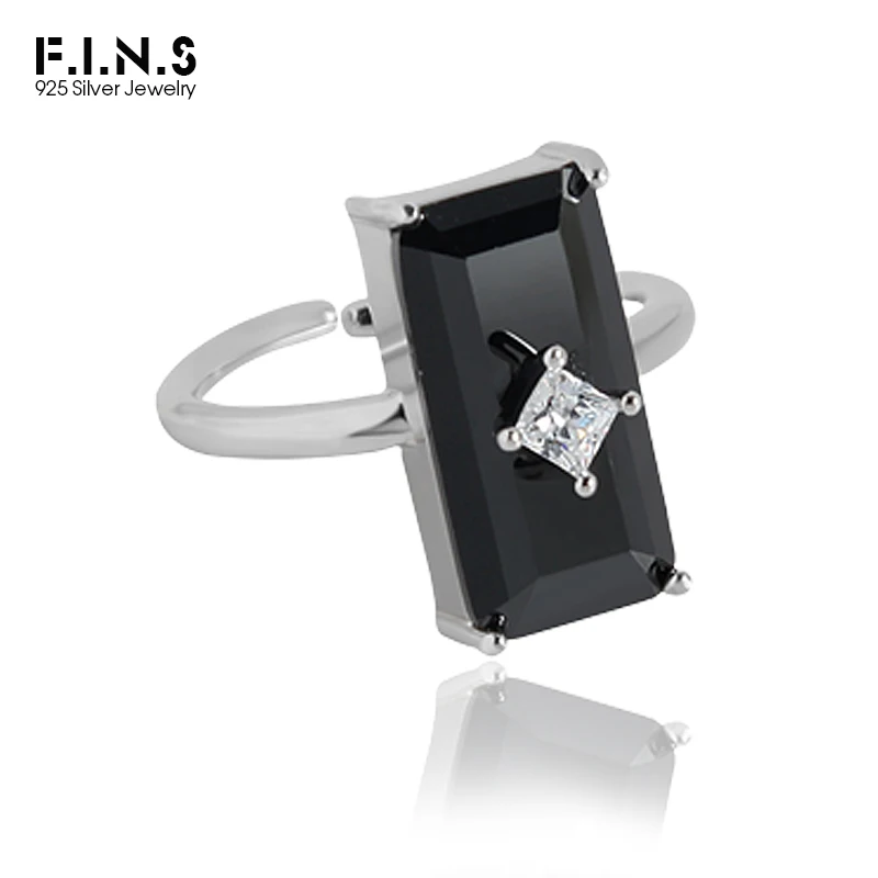 F.I.N.S Luxury 100% S925 Sterling Silver Ring Open Adjustable Black Rectangle Cubic Zirconia Wedding Band Geometric Finger Rings
F.I.N.S Luxury 100% S925 Sterling Silver Ring Open Adjustable Black Rectangle Cubic Zirconia Wedding Band Geometric Finger Rings