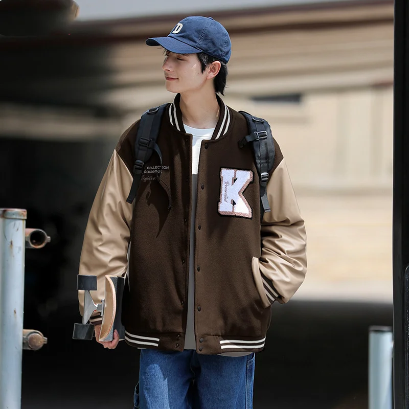 

2023 студенческий стиль, куртка в Корейском стиле, мужская бейсбольная куртка с вышивкой букв, уличная Свободная куртка на пуговицах в стиле пэчворк для женщин и пар