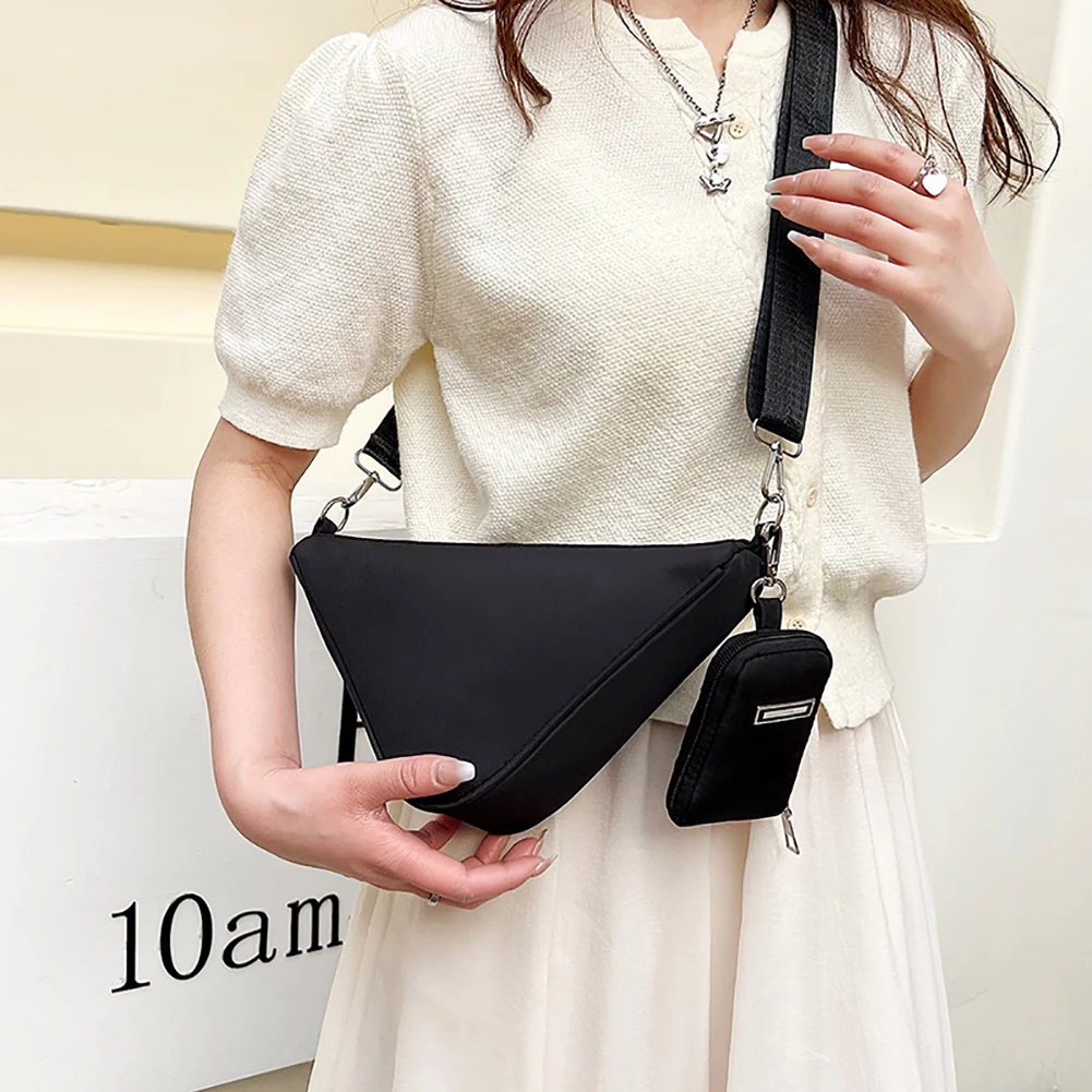 Fashion Casual Shoulder Bags Triangle Shaped Nylon Crossbody Shopping Purses Female Zipper Handbags with Mini Clutch Coin Purse
Fashion Casual Shoulder Bags Triangle Shaped Nylon Crossbody Shopping Purses Female Zipper Handbags with Mini Clutch Coin Purse