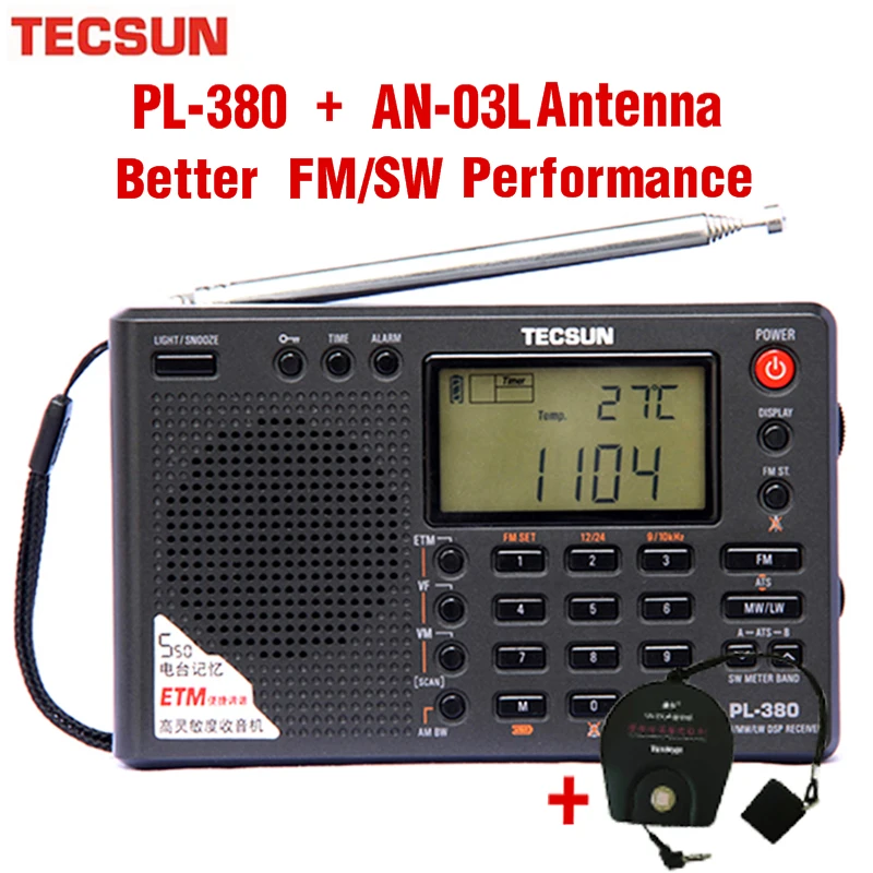 

Tecsun PL-380 Radio DSP with AN-03L Professional SW Band External Antenna Fm Am Stereo World Band Receiver VS Tecsun PL-310ET
