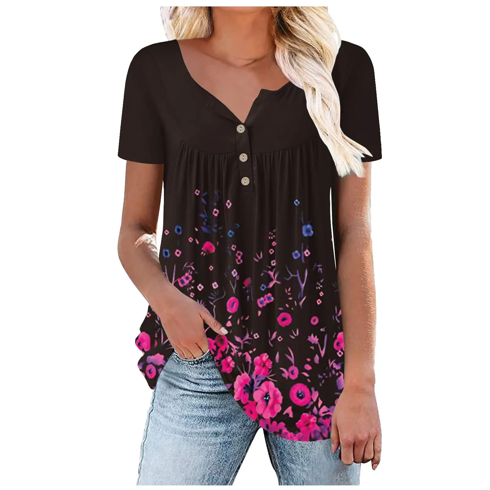 Women'S Fashion Button Pleated Short Sleeve Casual Breathable Print Ladies Top Top Women Fashion Woman Blouse 2023 T Shirt 
Women'S Fashion Button Pleated Short Sleeve Casual Breathable Print Ladies Top Top Women Fashion Woman Blouse 2023 T Shirt