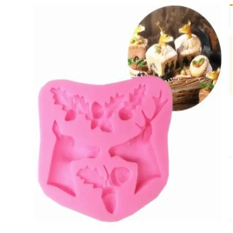 

Silicone 3D Christmas Elk Deer Acorn Leaves Fondant Mold Soap Cake Baking Moulds Molde de Bolo Cake Decorating Tools
