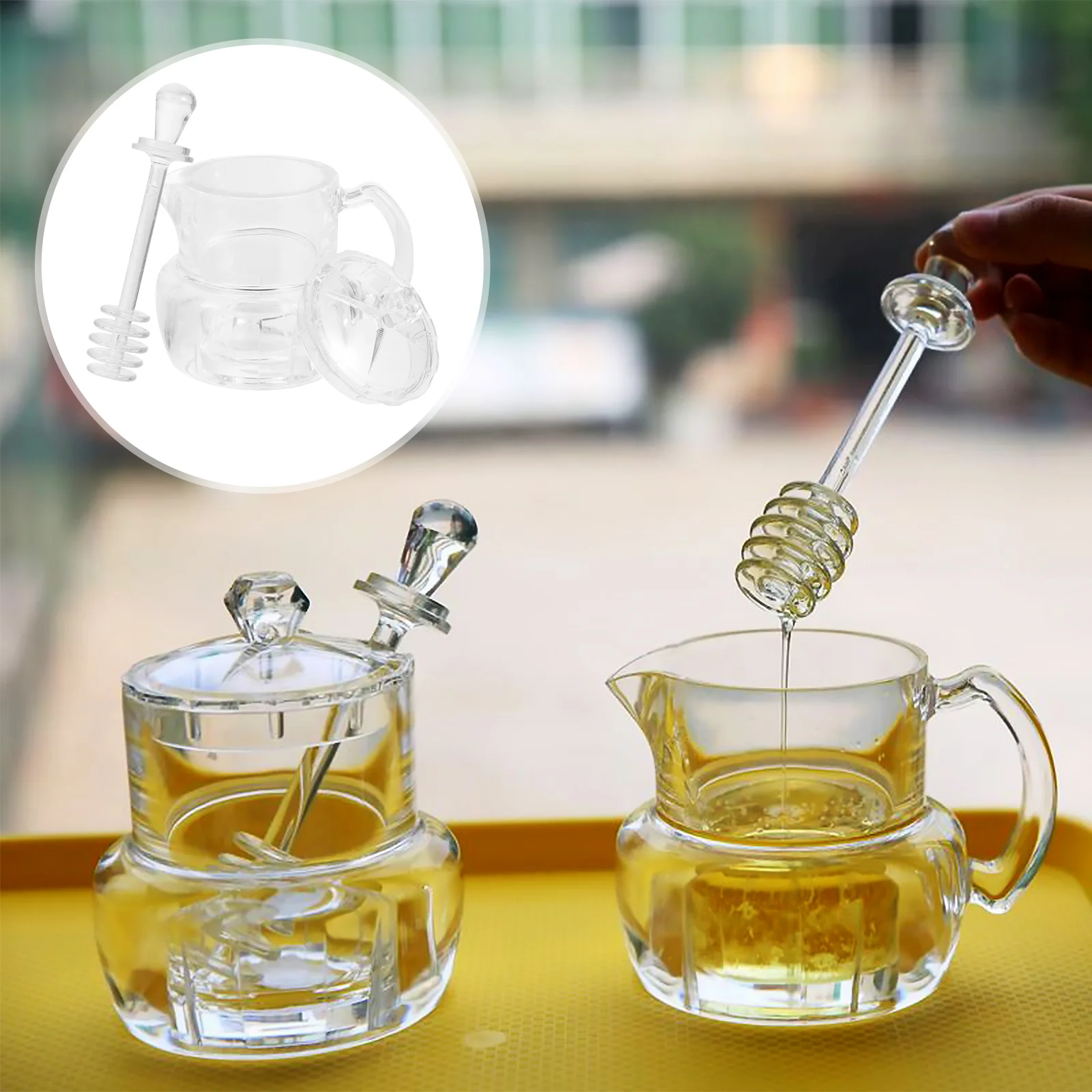 Glass Beehive Honey Pot Containers Fruit Honey Storage Bottle Acylic Honey Pot Honey Jar Dipper Set Mason Jar Dispenser 
Glass Beehive Honey Pot Containers Fruit Honey Storage Bottle Acylic Honey Pot Honey Jar Dipper Set Mason Jar Dispenser