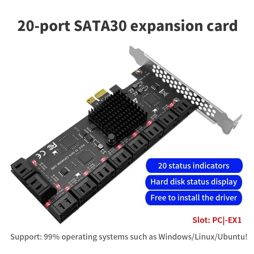 20 портов s PCIE 1X к SATA 3,0 адаптер 6 Гбит/с PCI Express Райзер карта расширитель многопортовая Плата расширения для ПК настольного компьютера
20 портов s PCIE 1X к SATA 3,0 адаптер 6 Гбит/с PCI Express Райзер карта расширитель многопортовая Плата расширения для ПК настольного компьютера