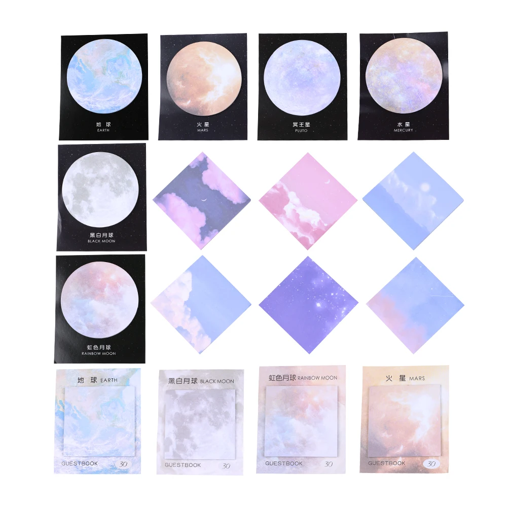 

Vintage Cute Self-adhesive Moon Earth Space Memo Pads 3D Kawaii Planet Star Sky Sticky Notes Post Notepads Kids Girls Stationery