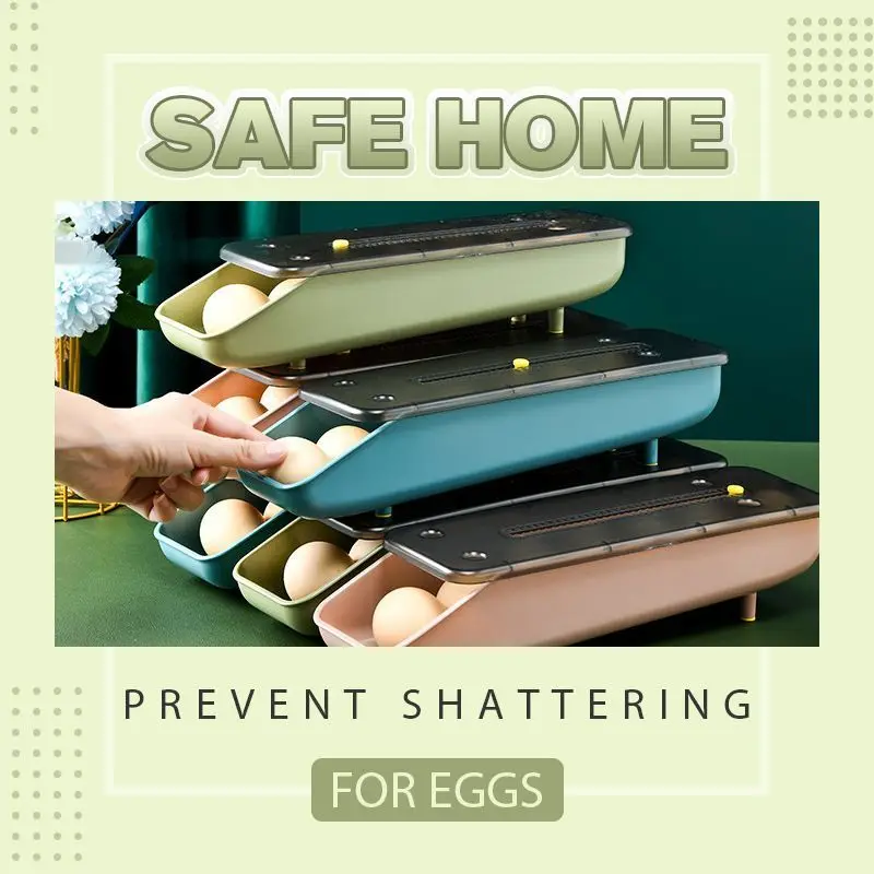 3 Colours Household Automatic Safe Slide Egg Storage Box Drop-Proof Egg Tray Egg Holder Basket Closet Kitchen Fridge Storage Box 
3 Colours Household Automatic Safe Slide Egg Storage Box Drop-Proof Egg Tray Egg Holder Basket Closet Kitchen Fridge Storage Box