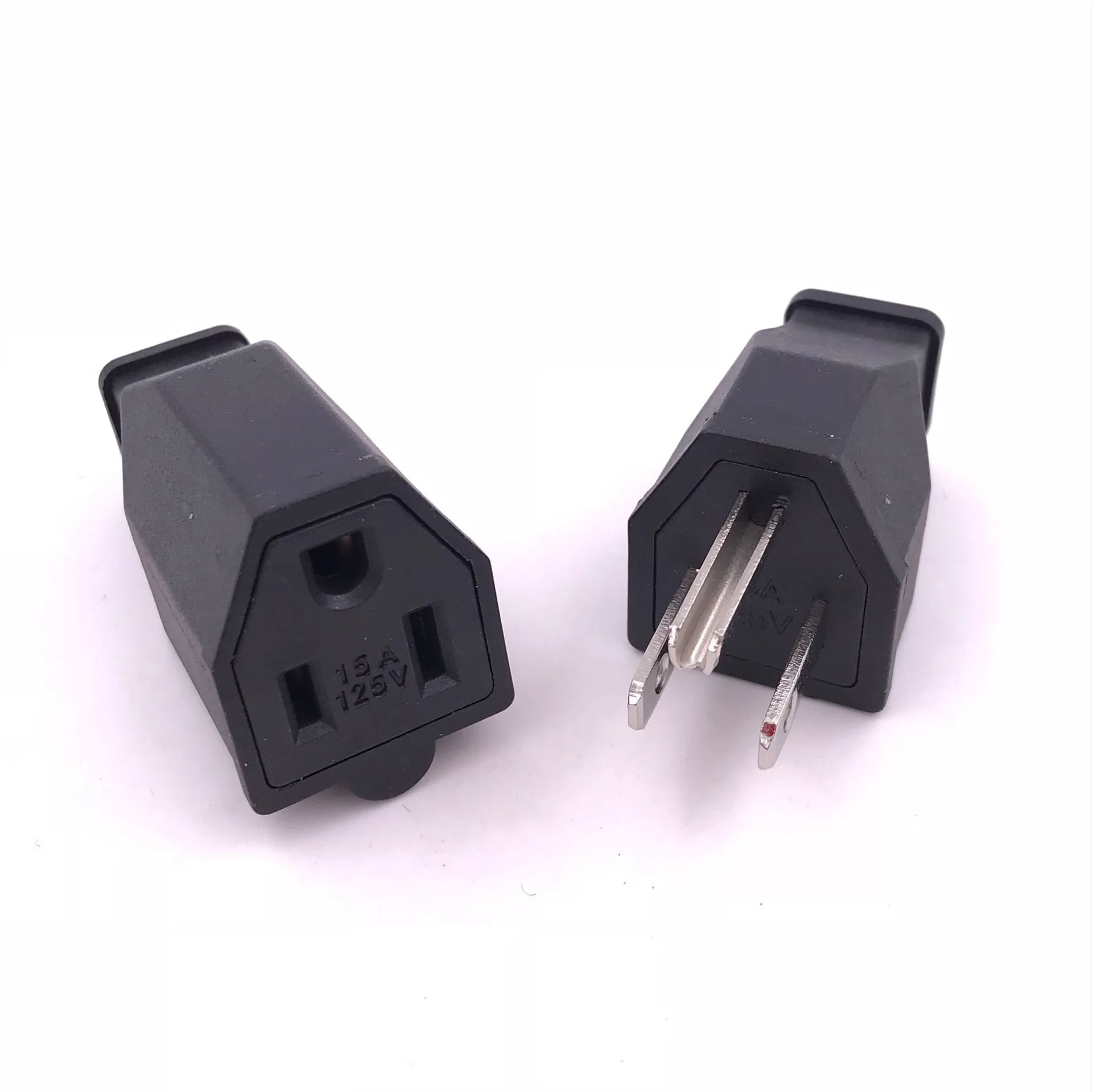 

Black 125v 15A US 3-Pin Female Male Connector USA Tri Prong Power Outlet Wiring Electrical Receptacle AC Socket Plug