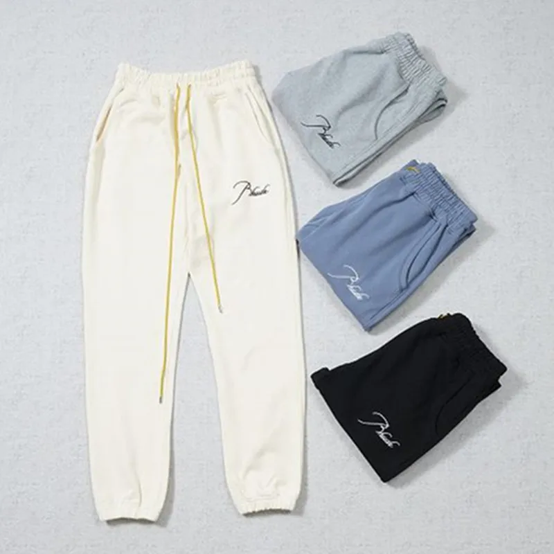 

Multicolor RHUDE Sweatpants Embroidered Slogan Logo Retro Drawstring Trousers High Street Terry Sweatpants