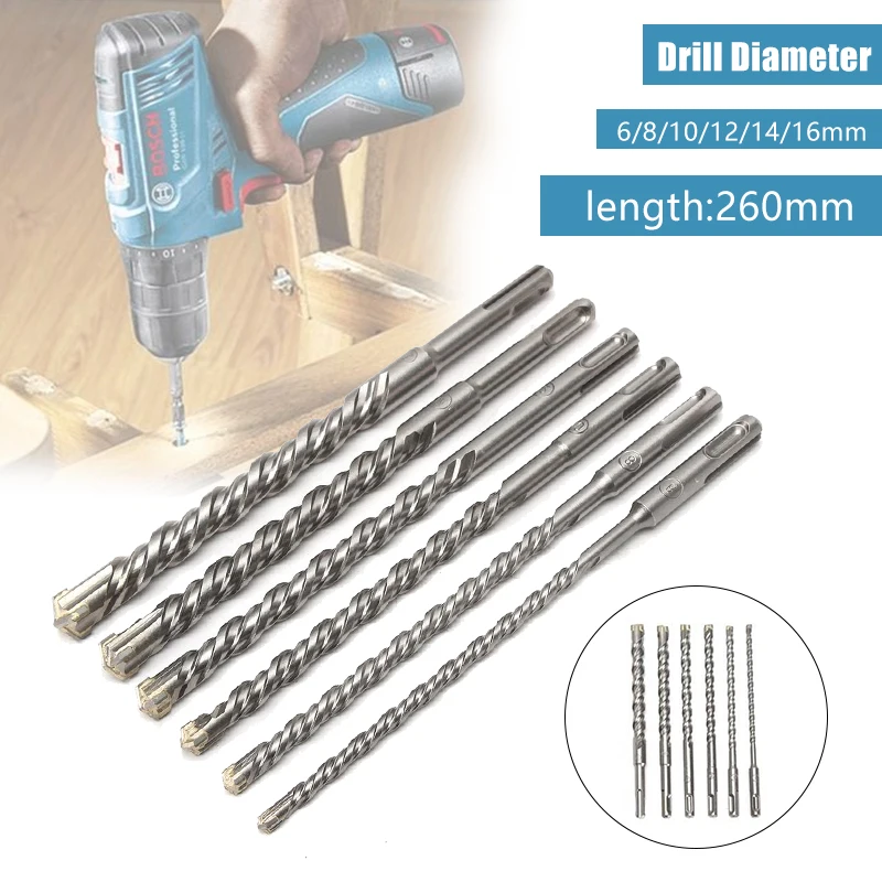260mm Electric Hammer Drill Bits 6/8/10/12/14/16mm Cross Type Tungsten Steel Alloy SDS Plus for Masonry Concrete Rock Stone
260mm Electric Hammer Drill Bits 6/8/10/12/14/16mm Cross Type Tungsten Steel Alloy SDS Plus for Masonry Concrete Rock Stone