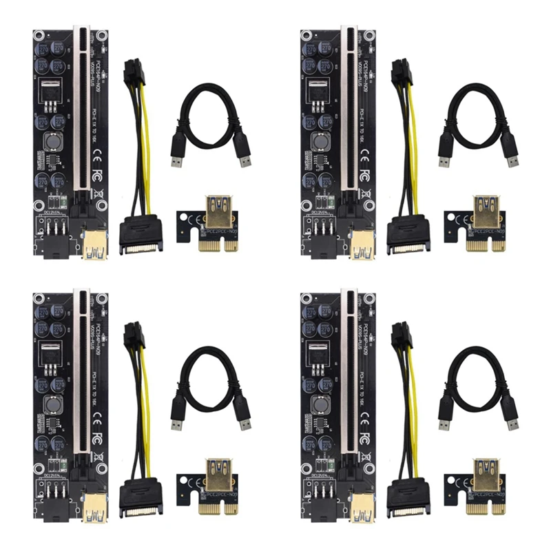 

4X VER009S Plus PCIE Riser Card Ver 009S Sata 15 Pin To 6 Pin Express 1X 4X 8X 16X Adapter Extender Mining Miner
