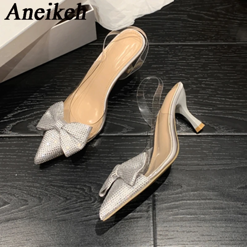 Aneikeh 2024 Fashion Elegant Silk Mixed Colors PVC Slingbacks Single Shoe Women Pointed Crystal Bow Thin Pumps Party Dress Mules
Aneikeh 2024 Fashion Elegant Silk Mixed Colors PVC Slingbacks Single Shoe Women Pointed Crystal Bow Thin Pumps Party Dress Mules