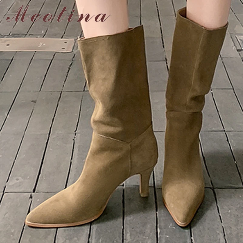 Meotina Women Genuine Leather Mid Calf Boots Pointed Toe Thick High Heels Pleated Cow Suede Ladies Fashion Shoes Autumn Winter
Meotina Women Genuine Leather Mid Calf Boots Pointed Toe Thick High Heels Pleated Cow Suede Ladies Fashion Shoes Autumn Winter